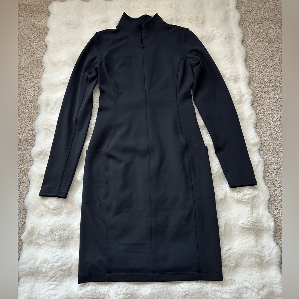 Athleta Delancey Black Half Zip Long Sleeve Mock Neck Dress with Pockets-SP - Picture 7 of 14